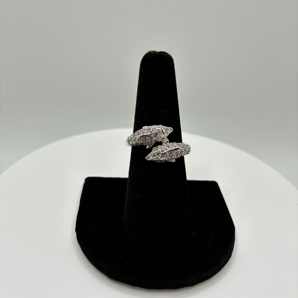 Women's Size 8 Silver Ring Dolphin Bypass Crystal Nautical Jewelry